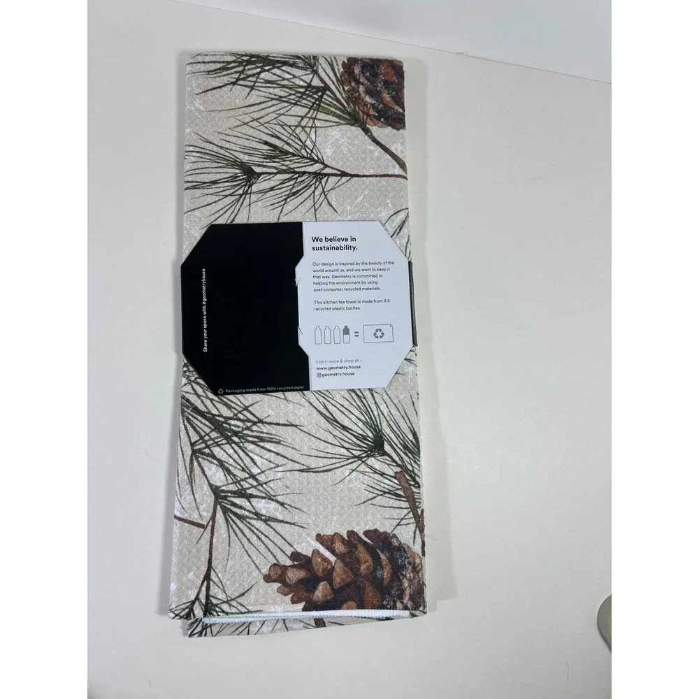 Geometry Evergreen Frost Pine Cone Tea Towel 18 x 30
